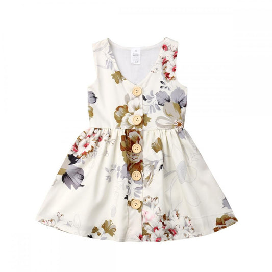 Jayden's Girls Summer Sleeveless Button Flower Printed Dress